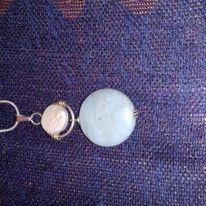 Genuine Pearl And Larimar Necklace On 20" Chain.